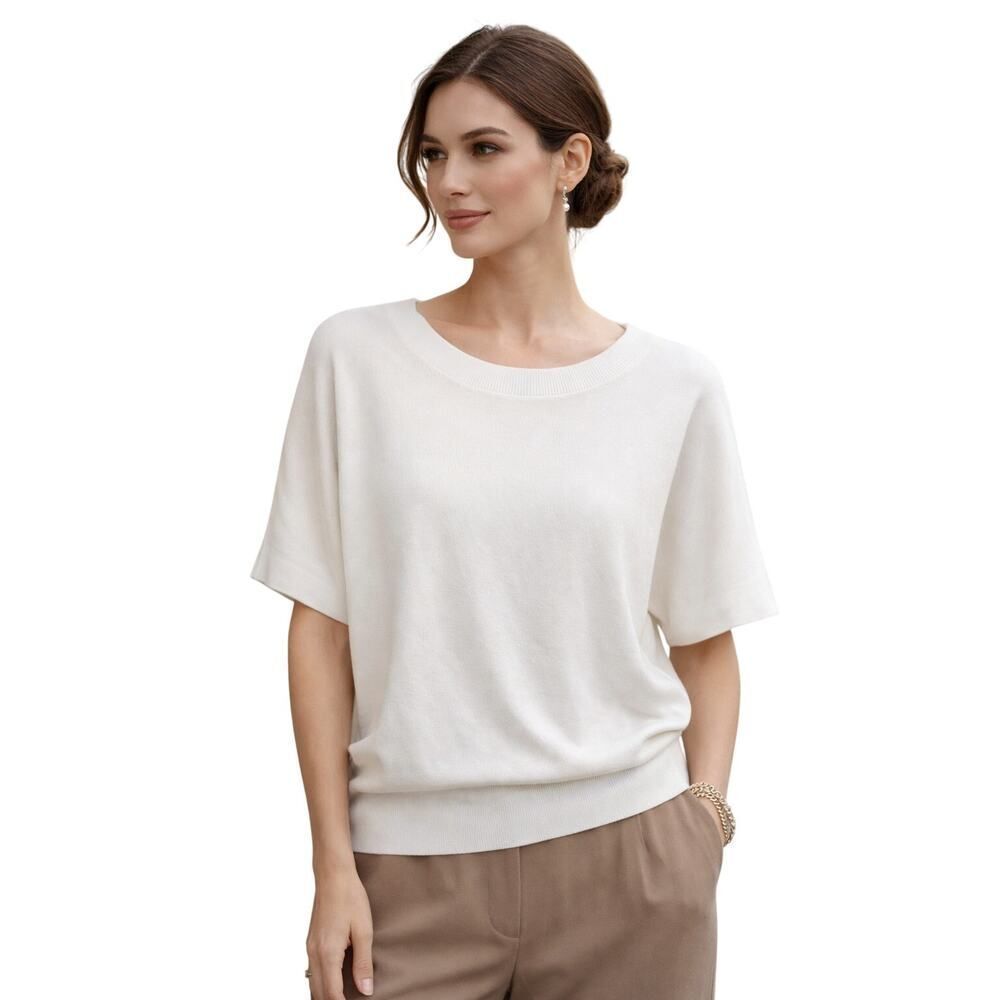 LEO & UGO Women's Short Dolman Sleeve Knit Pullover Top White Size 3/10-12